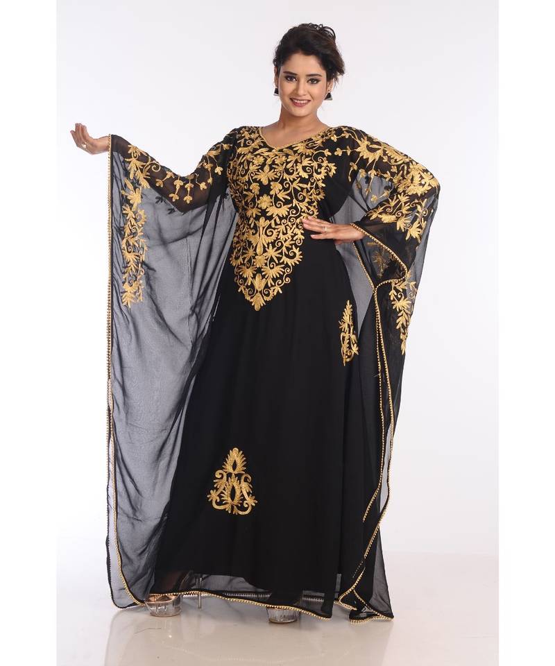 Black Georgette Embroidered Zari Work Islamic Kaftans