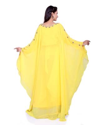 yellow georgette embroidered zari work islamic kaftans 5
