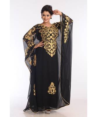 Black Georgette Embroidered Zari Work Islamic Kaftans 3