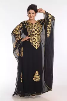 Black Georgette Embroidered Zari Work Islamic Kaftans