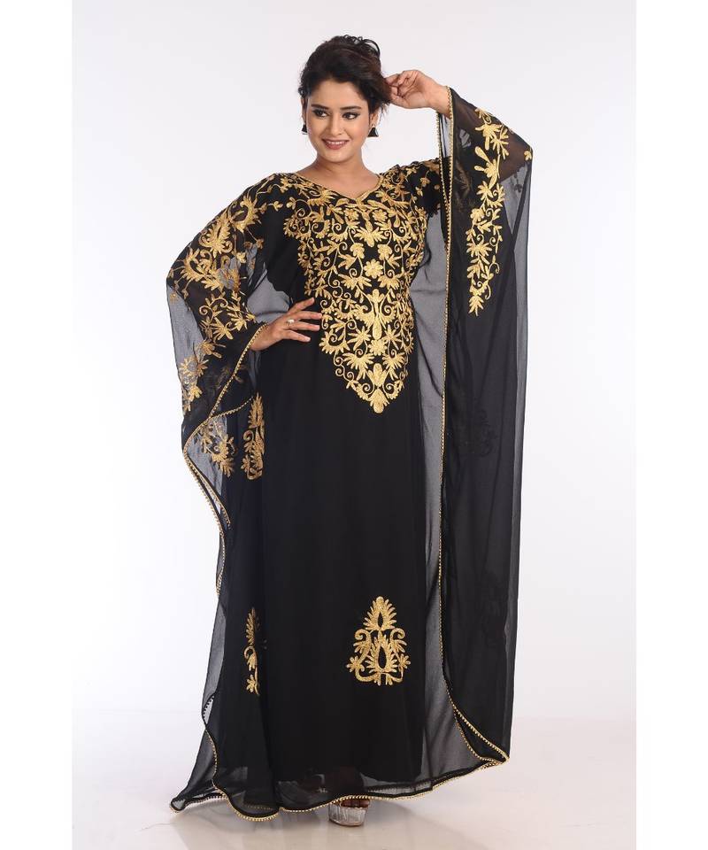 Black Georgette Embroidered Zari Work Islamic Kaftans