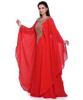 red georgette embroidered zari work islamic kaftans 1