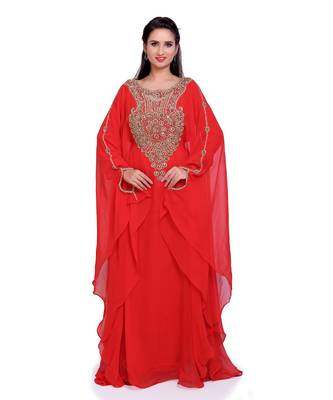 red georgette embroidered zari work islamic kaftans 2