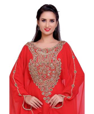 red georgette embroidered zari work islamic kaftans 3