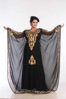 Black Georgette Embroidered Zari Work Islamic Kaftans