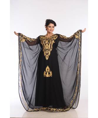Black Georgette Embroidered Zari Work Islamic Kaftans 1