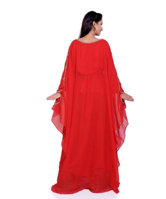 red georgette embroidered zari work islamic kaftans 4