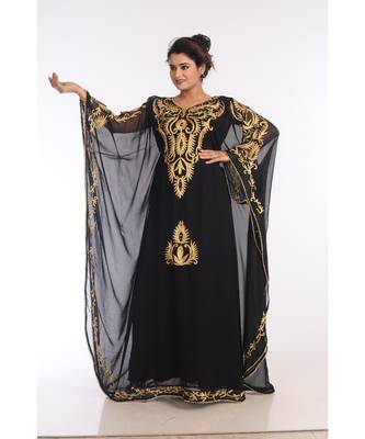 Black Georgette Embroidered Zari Work Islamic Kaftans 2