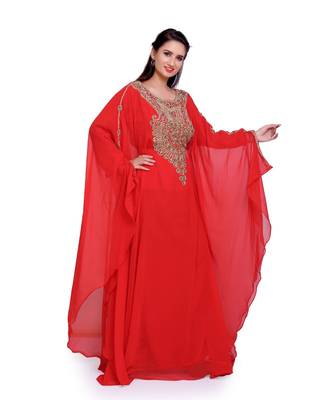 red georgette embroidered zari work islamic kaftans 5