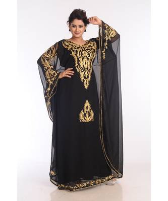 Black Georgette Embroidered Zari Work Islamic Kaftans 3
