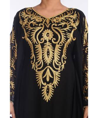 Black Georgette Embroidered Zari Work Islamic Kaftans 4