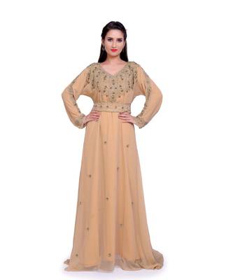 beige georgette embroidered zari work islamic kaftans 1