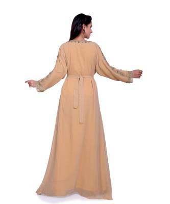 beige georgette embroidered zari work islamic kaftans 2