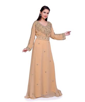 beige georgette embroidered zari work islamic kaftans 3