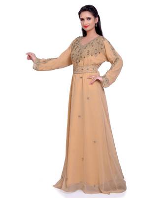 beige georgette embroidered zari work islamic kaftans 4