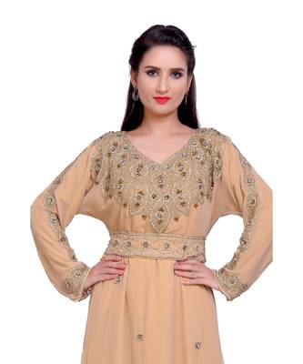 beige georgette embroidered zari work islamic kaftans 5