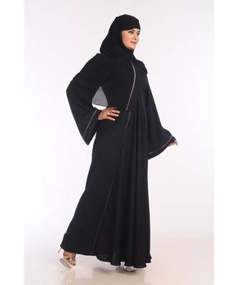 Black Nida Embroidered Zari Work Abaya 3