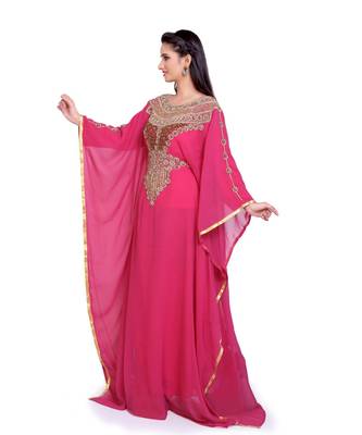 dark rani pink georgette embroidered zari work islamic kaftans 1