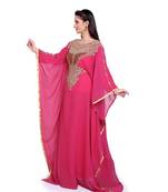 dark rani pink georgette embroidered zari work islamic kaftans