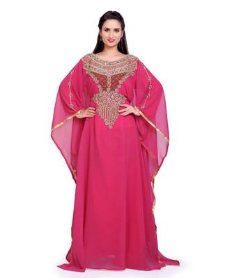 dark rani pink georgette embroidered zari work islamic kaftans 2