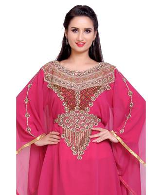 dark rani pink georgette embroidered zari work islamic kaftans 3