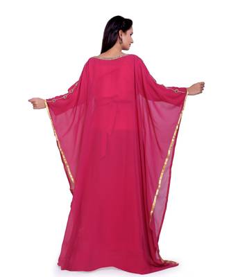 dark rani pink georgette embroidered zari work islamic kaftans 4