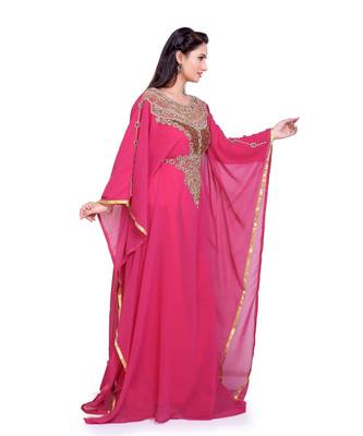 dark rani pink georgette embroidered zari work islamic kaftans 5