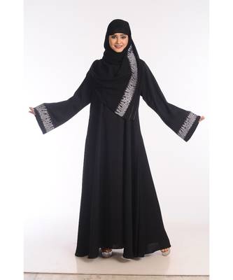 Black Nida Embroidered Zari Work Abaya 1