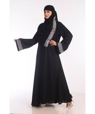 Black Nida Embroidered Zari Work Abaya 2