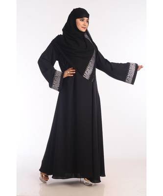 Black Nida Embroidered Zari Work Abaya 3