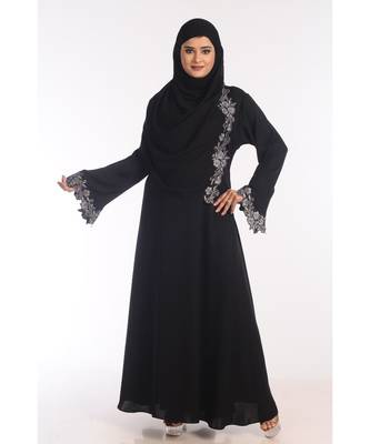 Black Nida Embroidered Zari Work Abaya 1