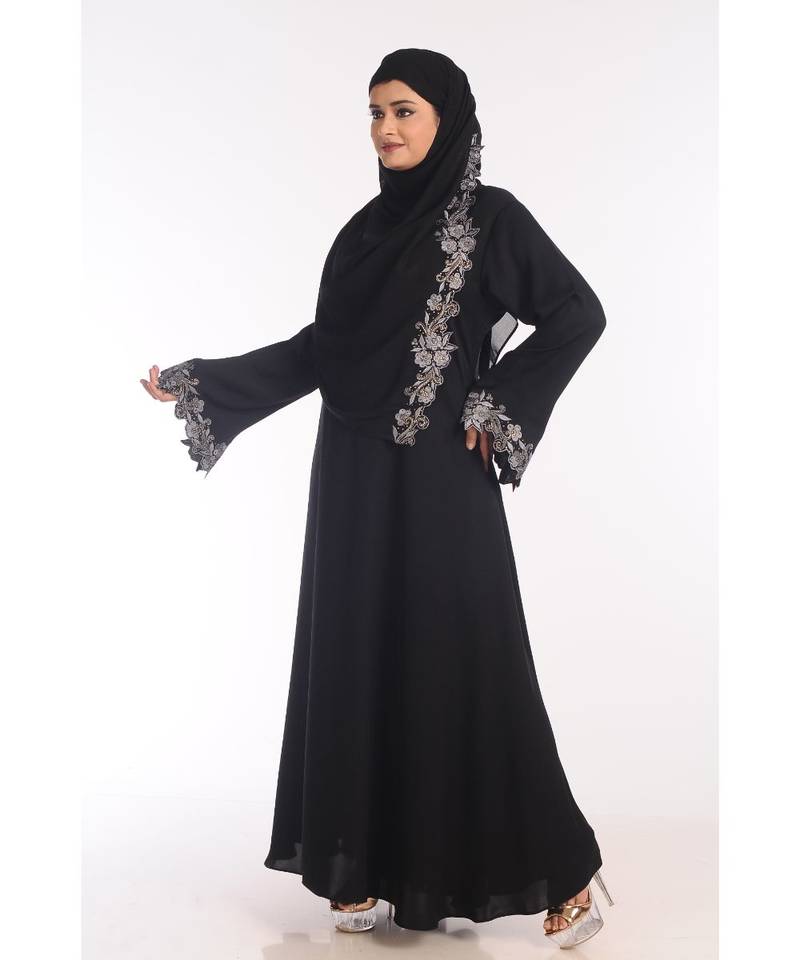 Black Nida Embroidered Zari Work Abaya