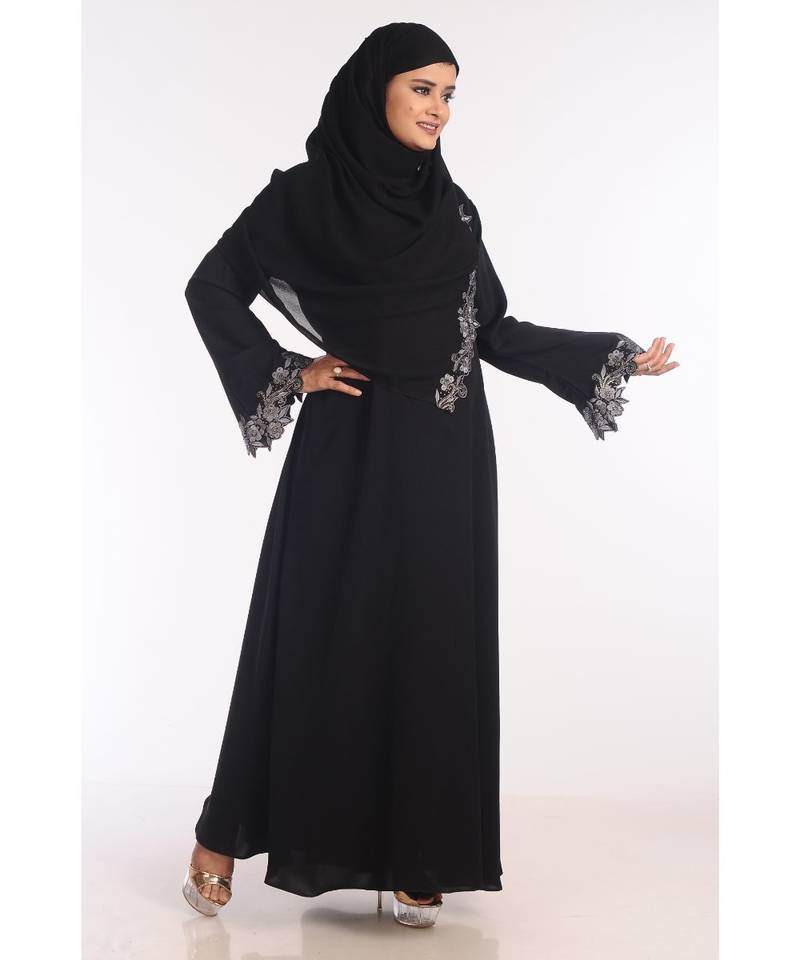 Black Nida Embroidered Zari Work Abaya