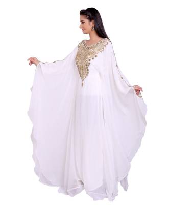 white georgette embroidered zari work islamic kaftans 1