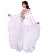 white georgette embroidered zari work islamic kaftans