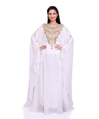 white georgette embroidered zari work islamic kaftans 2