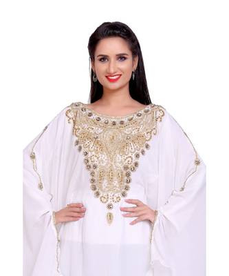 white georgette embroidered zari work islamic kaftans 3