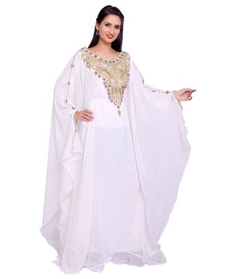 white georgette embroidered zari work islamic kaftans 5