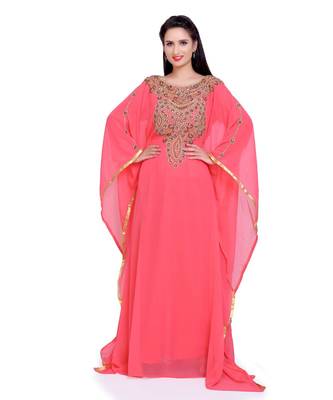 peach georgette embroidered zari work islamic kaftans 1