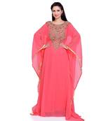 peach georgette embroidered zari work islamic kaftans