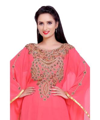 peach georgette embroidered zari work islamic kaftans 2