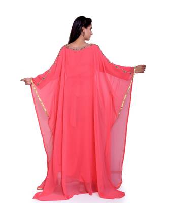 peach georgette embroidered zari work islamic kaftans 3