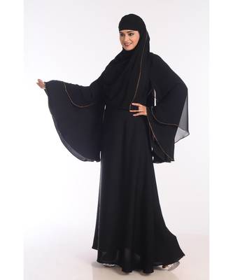 Black Nida Embroidered Zari Work Abaya 2