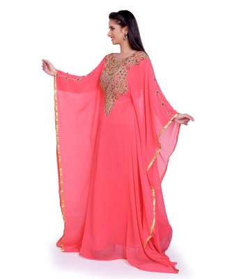 peach georgette embroidered zari work islamic kaftans 4