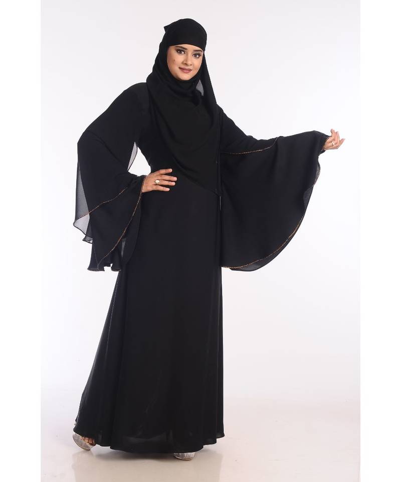 Black Nida Embroidered Zari Work Abaya