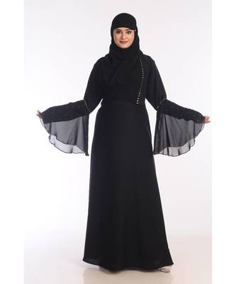 Black Nida Embroidered Zari Work Abaya 1