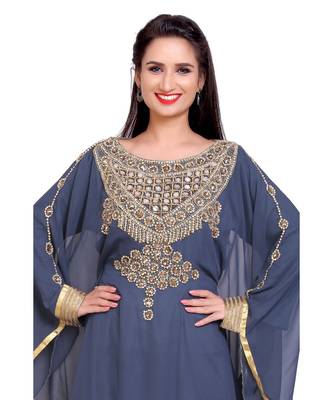 grey georgette embroidered zari work islamic kaftans 3