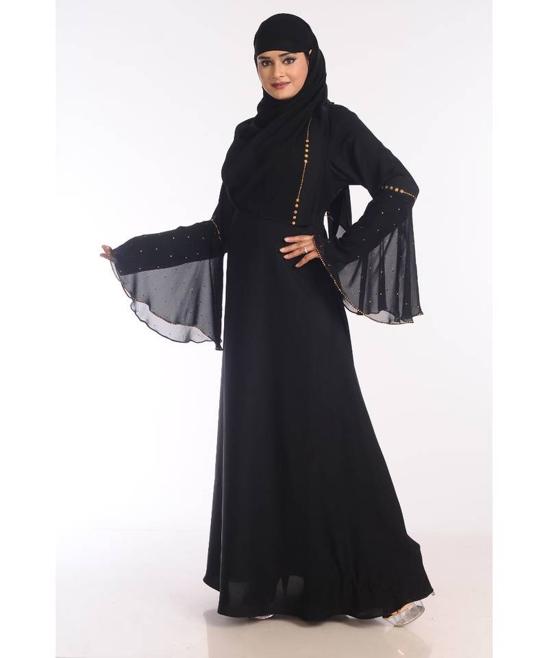 Black Nida Embroidered Zari Work Abaya