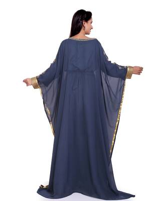 grey georgette embroidered zari work islamic kaftans 4