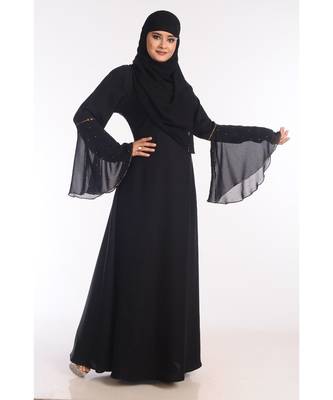 Black Nida Embroidered Zari Work Abaya 3